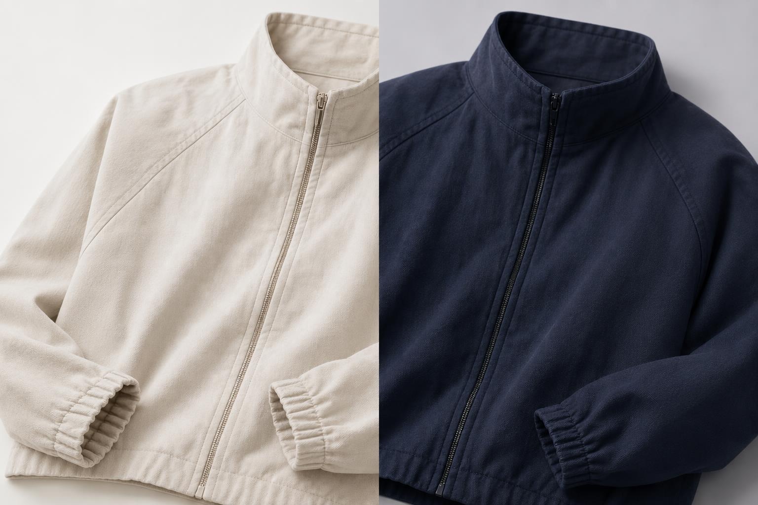 Foto de ropa recoloreada que conserva la textura de la tela, las costuras, los pliegues, las sombras y la forma de la prenda.