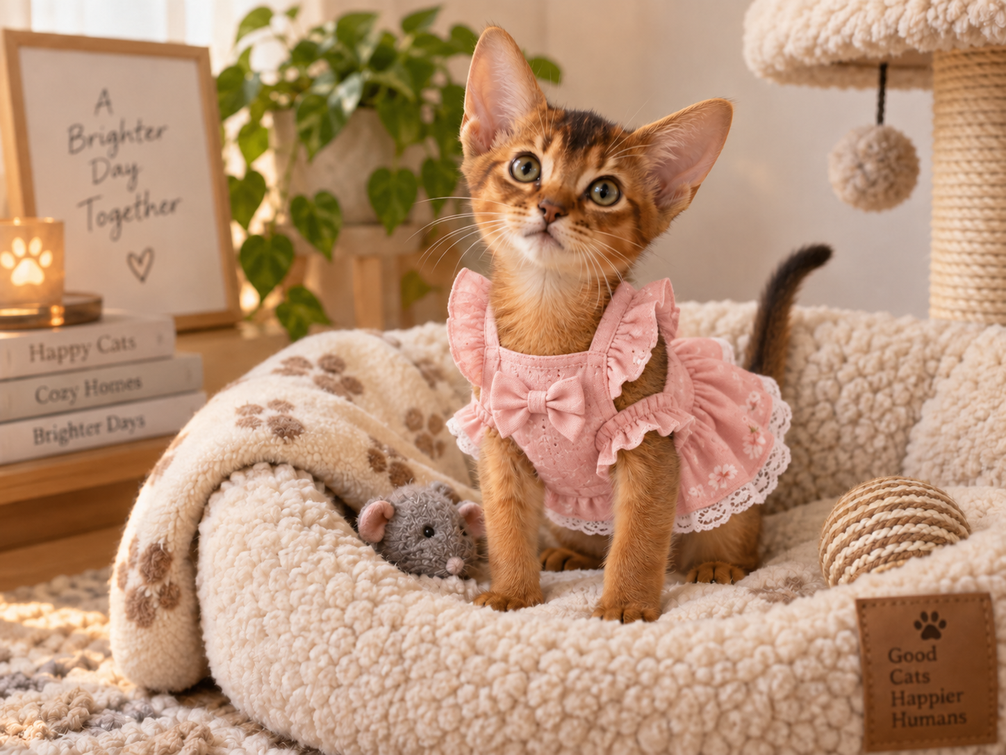 Mit AI Pet Clothes Changer erstelltes Ergebnis aus einem Haustierfoto und einem Kleidungsreferenzbild
