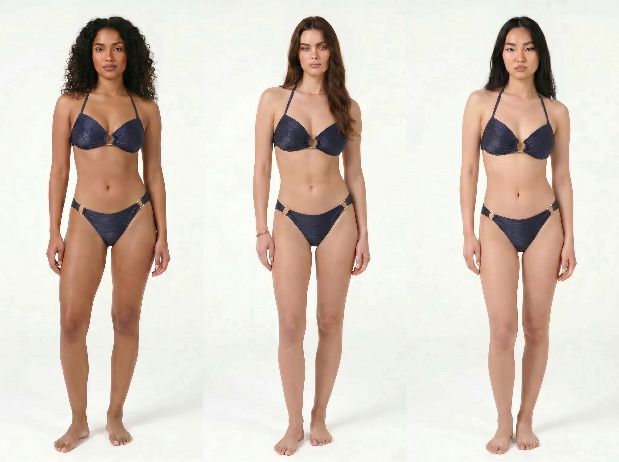 KOOZEE khởi tạo người mẫu bikini theo nhiều phong cách khác nhau, tất cả cùng mặc một thiết kế bikini chung