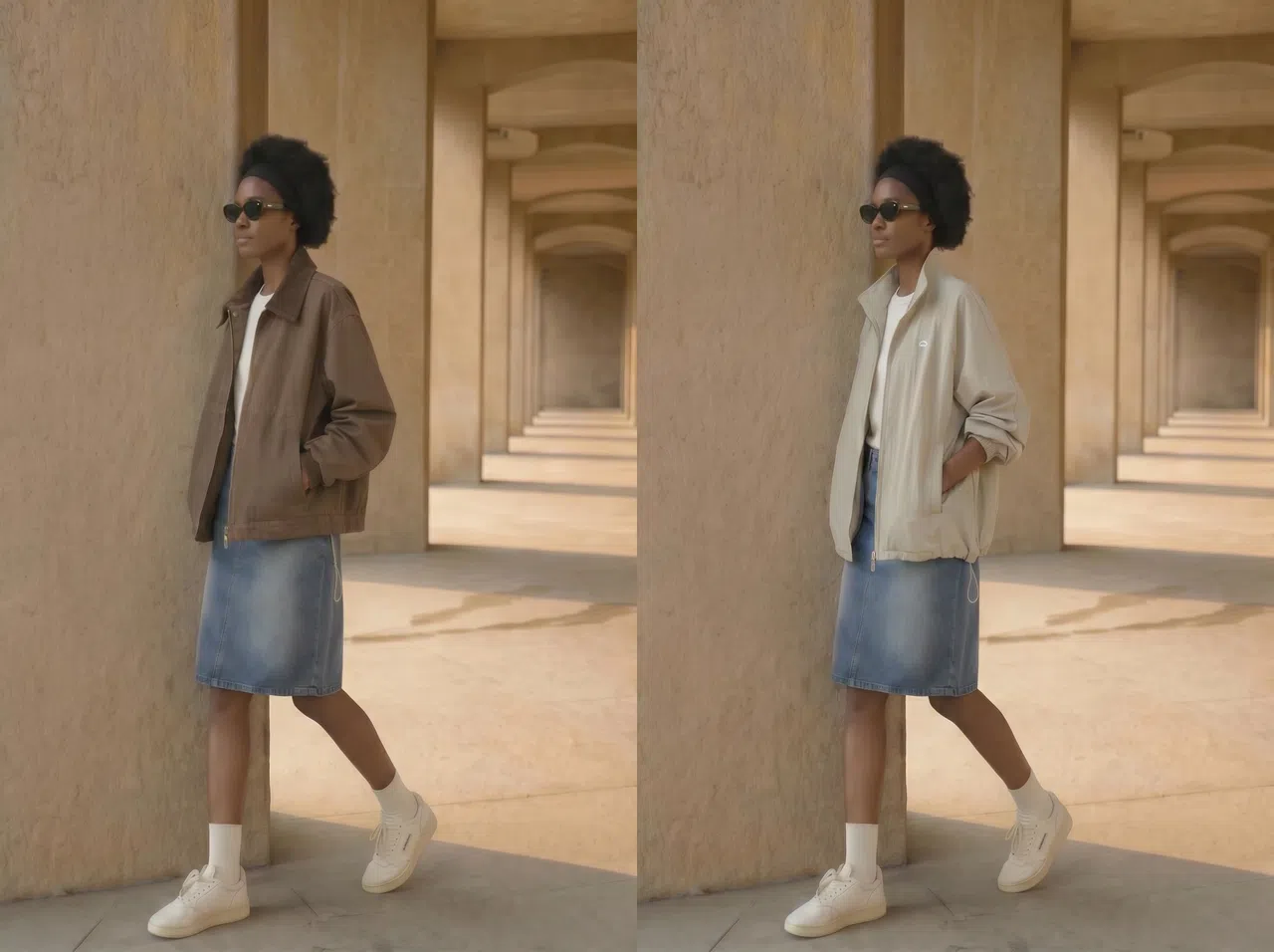 Clothing factory using AI clothes changer to show on-model visuals of multiple garment styles
