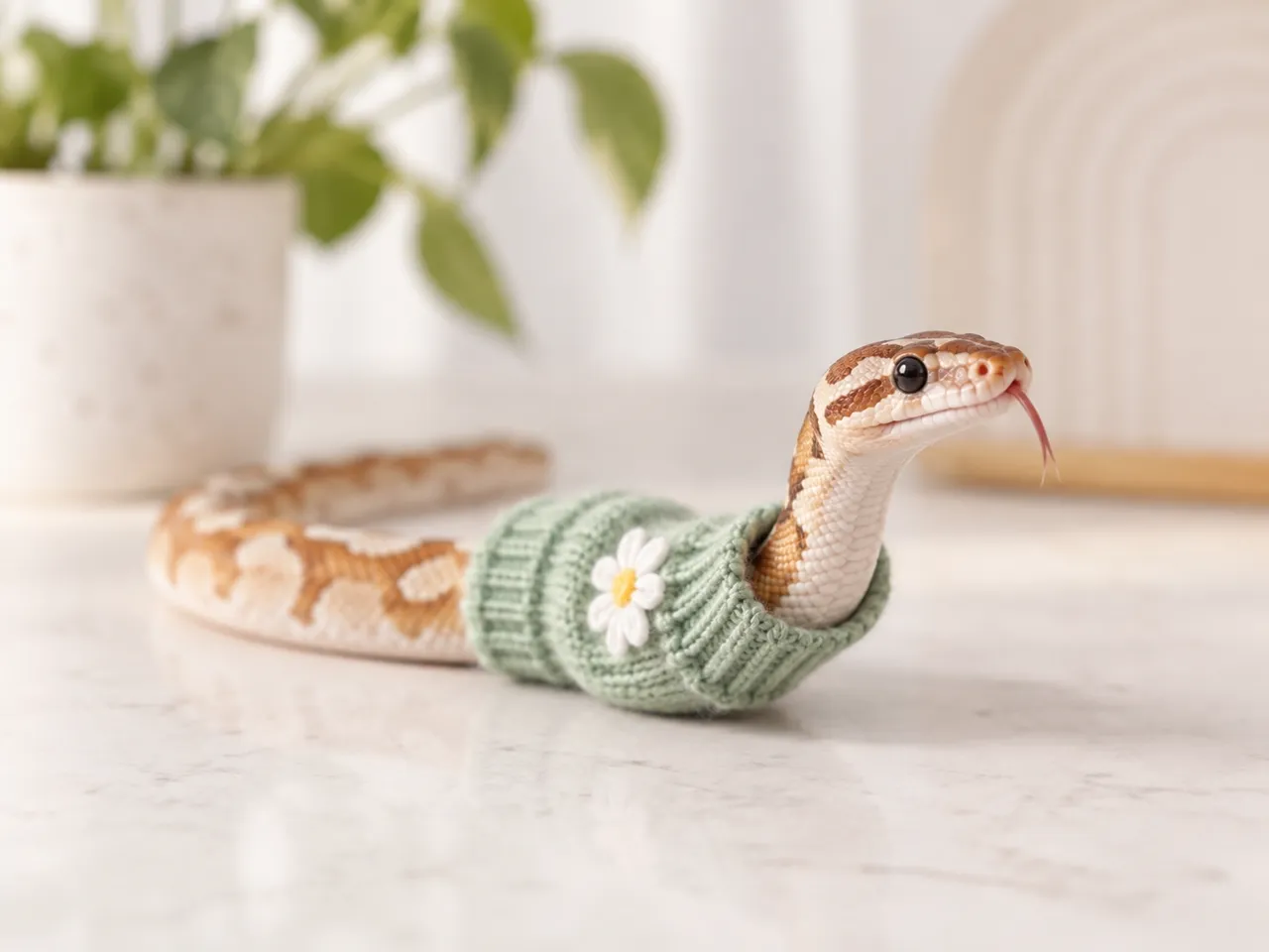 Kleine Schlange in Tierkleidung, erstellt mit AI Pet Clothes Changer