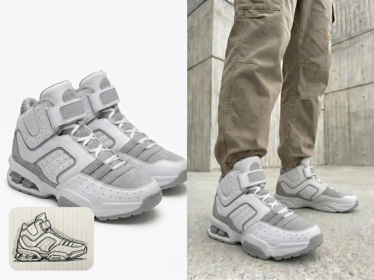 Using the AI shoe try-on tool to preview the on-foot look after turning a sketch into a realistic image