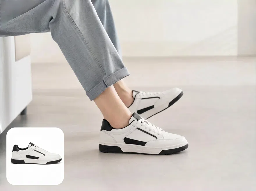 KOOZEE AI shoe try-on tool generates realistic on-foot images from shoe and model photos