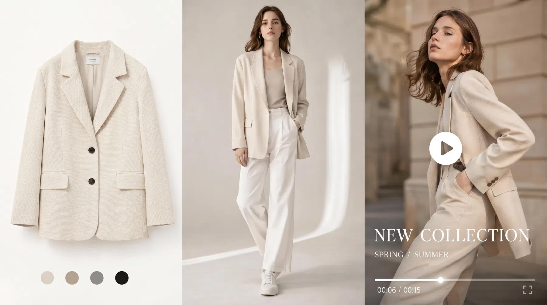 Clothing product photos, model images, and marketing videos generated by KOOZEE AI