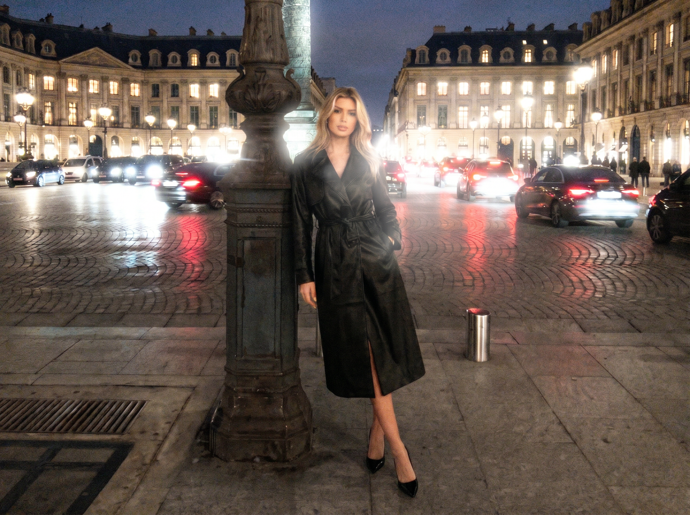 Chic trench coat creates stunning night urban vibe