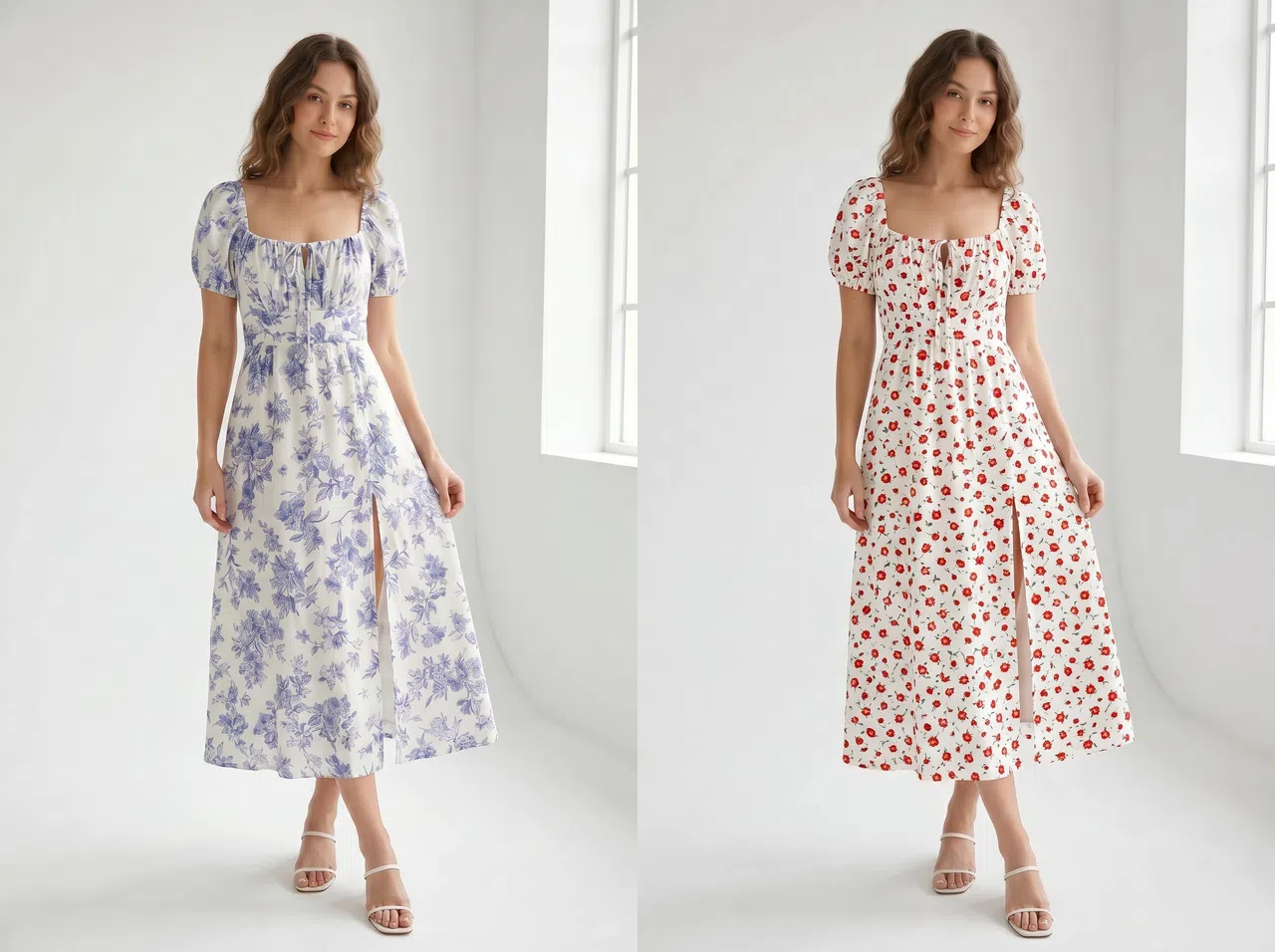 Clothing seller comparing new patterns with an AI fabric pattern changer