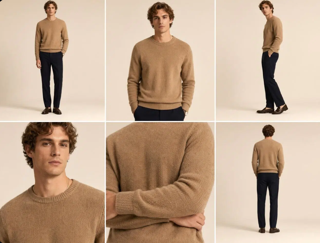 WeShop vs Koozee camel knit sweater product image set with multiple angles