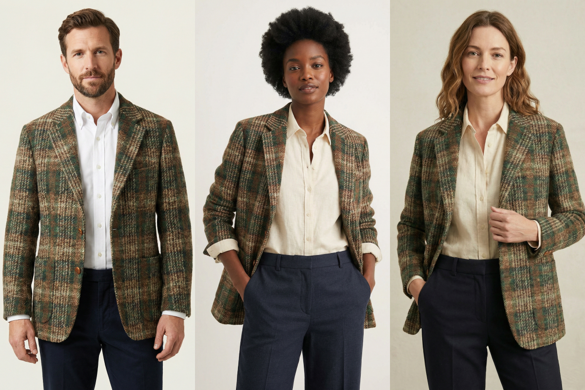 Three images of models from different countries generated by KOOZEE AI, showing various styles and professional attire