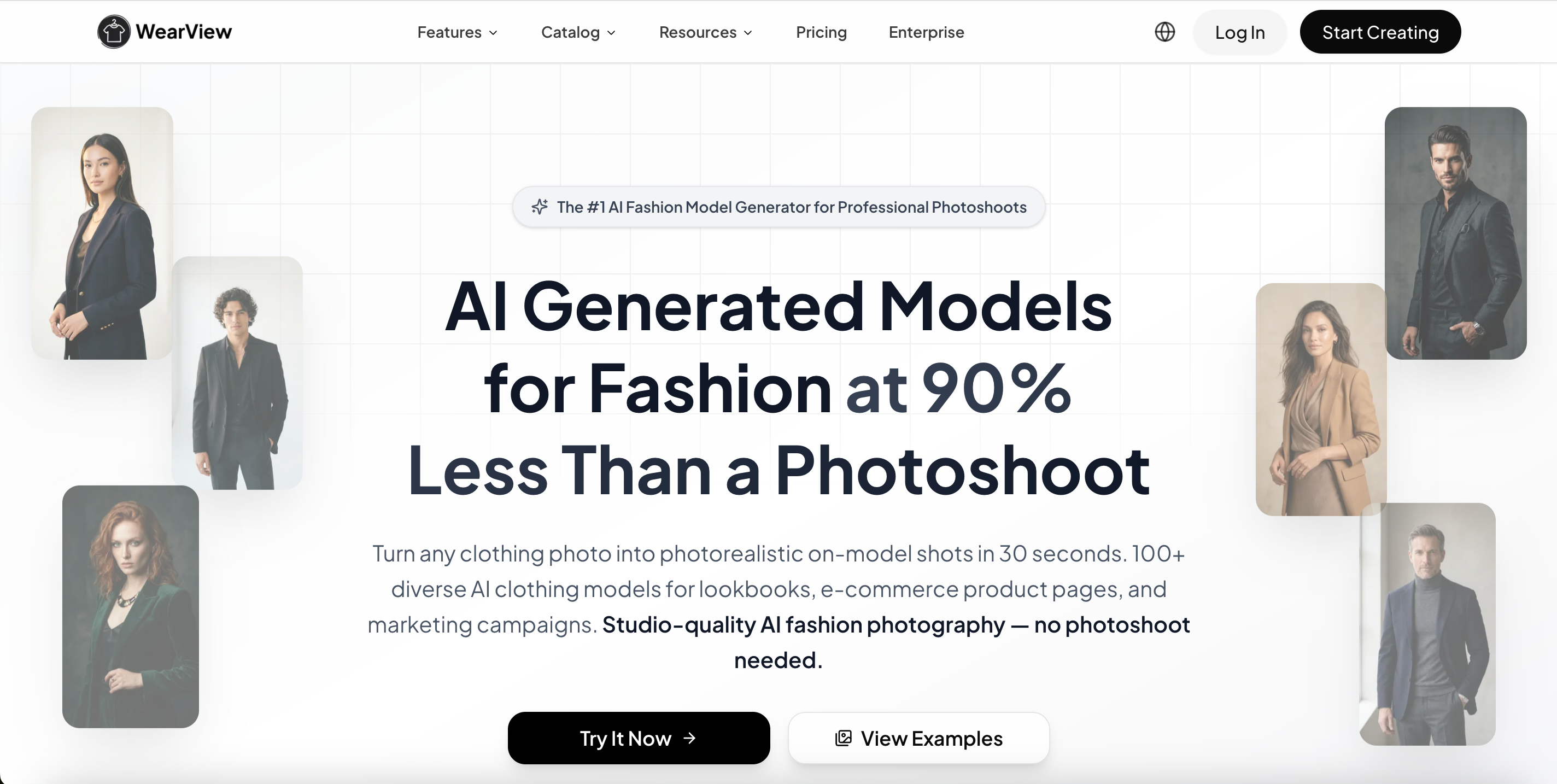 WearView homepage, AI‑generated fashion model generator for e‑commerce product photography