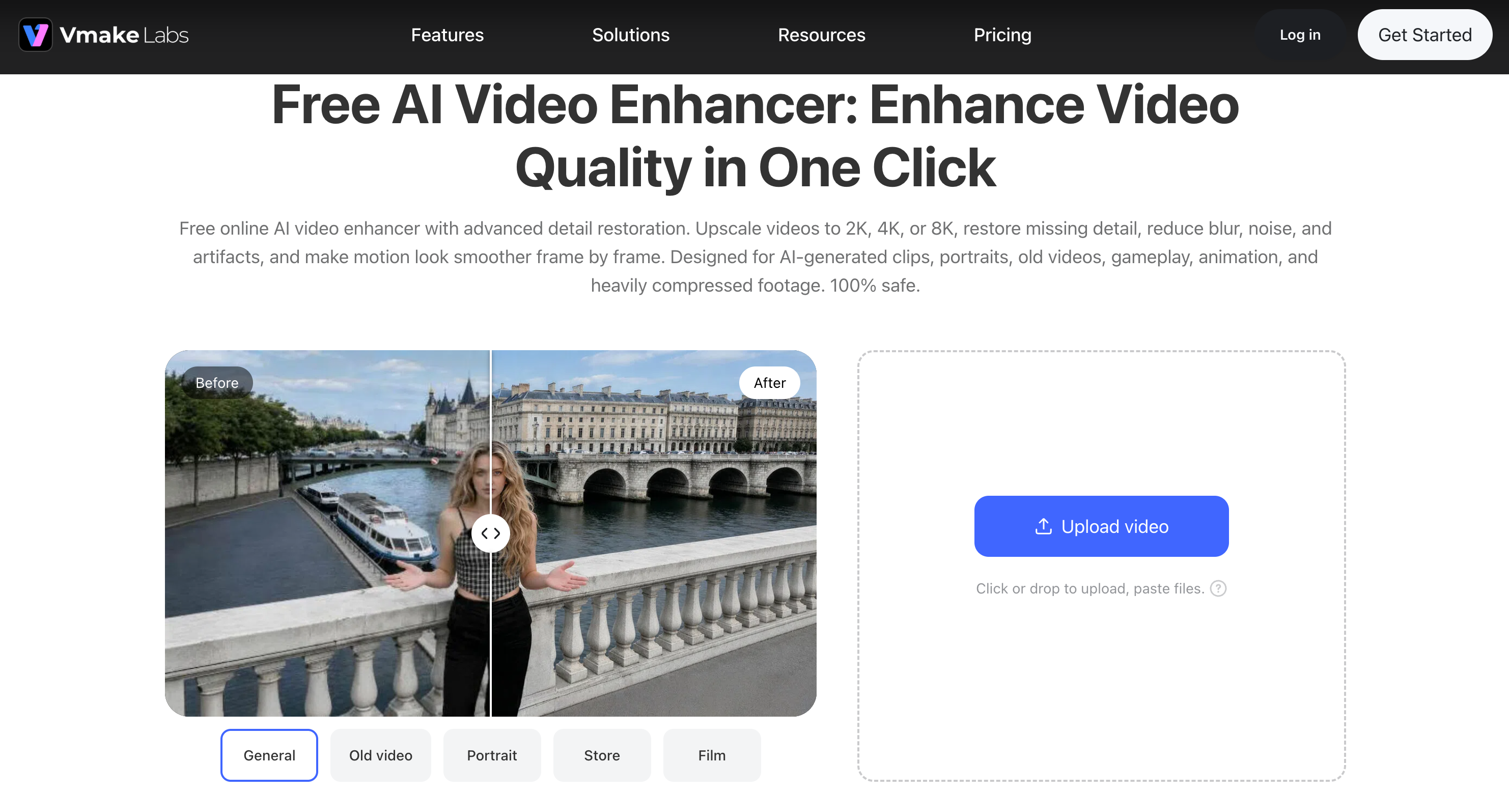 Vmake Labs AI video enhancer for ecommerce product and social media videos