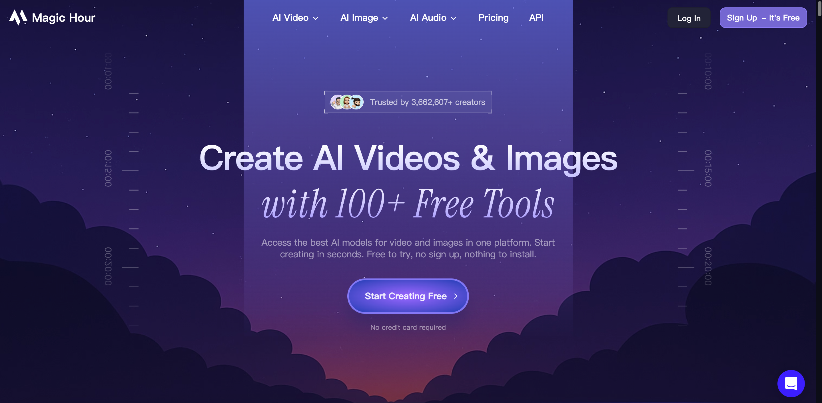 1. Magic Hour AI platform homepage, AI image and video creator with free tools