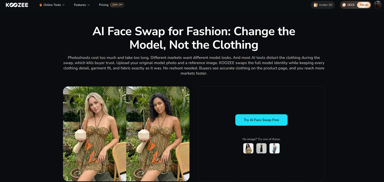 Koozee AI Face Swap for Fashion