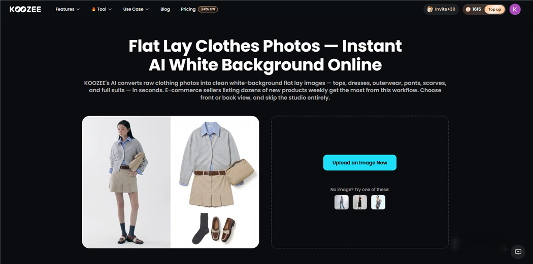 Koozee AI Flat Lay Clothes Tool