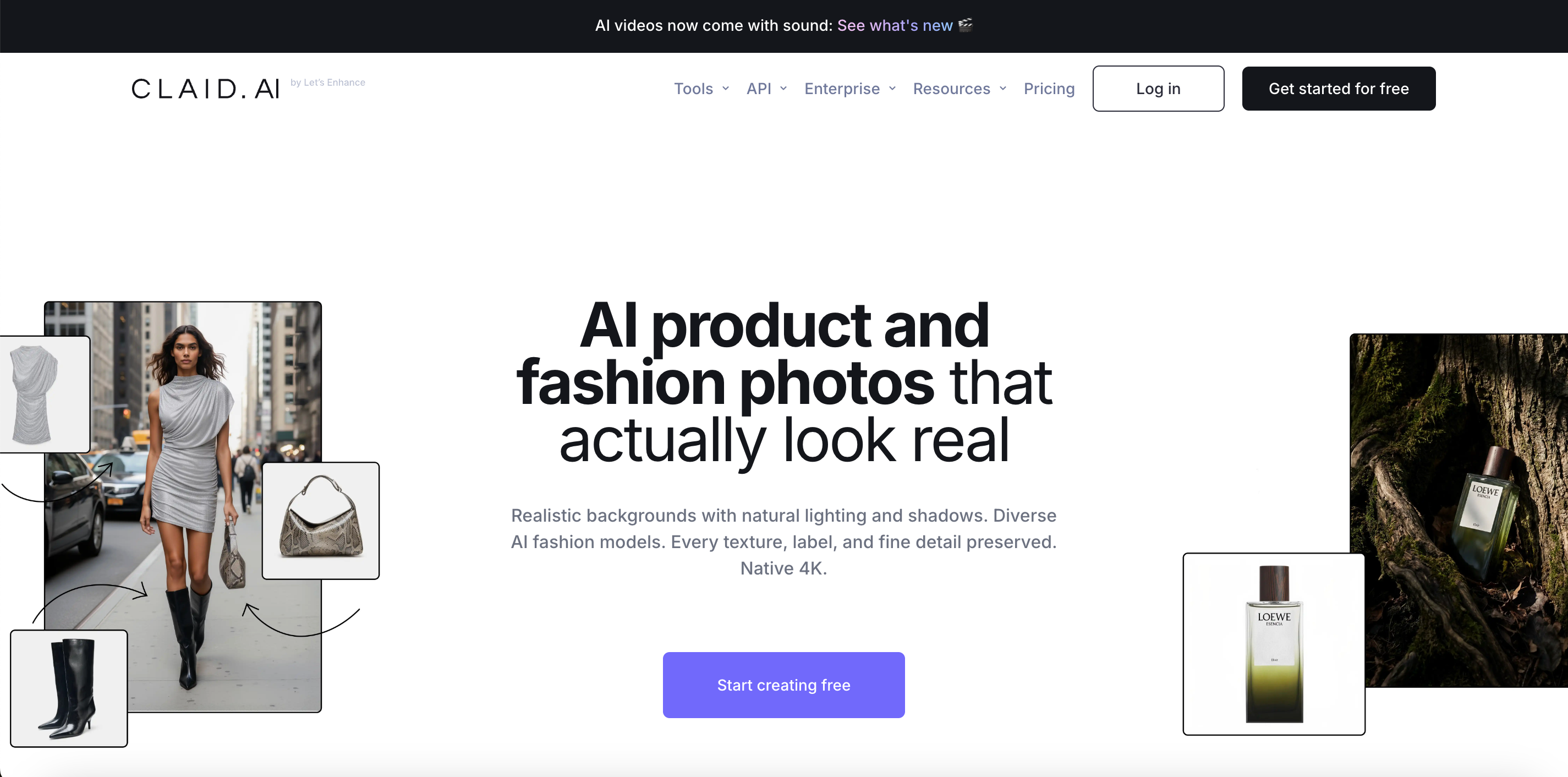 CLAID AI landing page, AI fashion product image creator