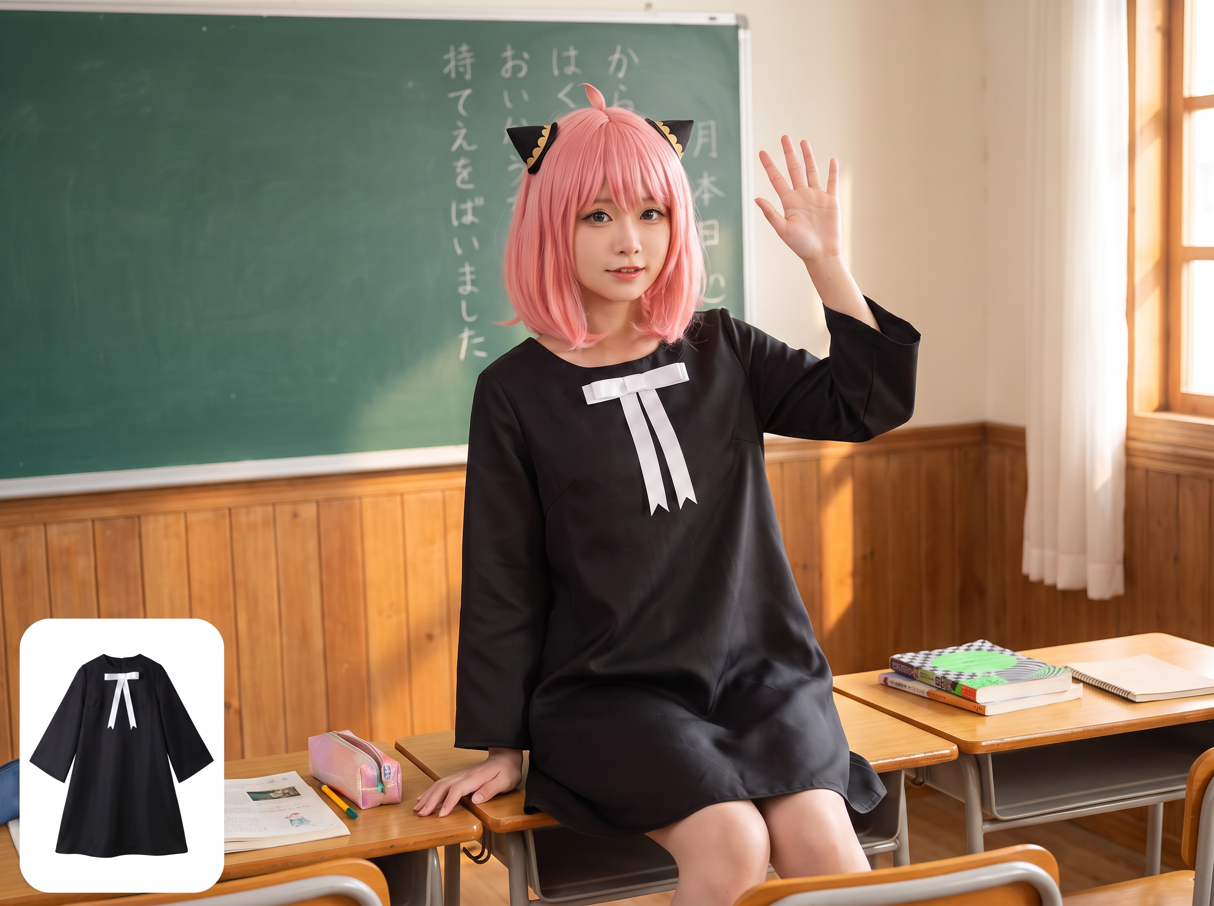 Imagen de un modelo con traje cosplay generada por IA para catálogo
