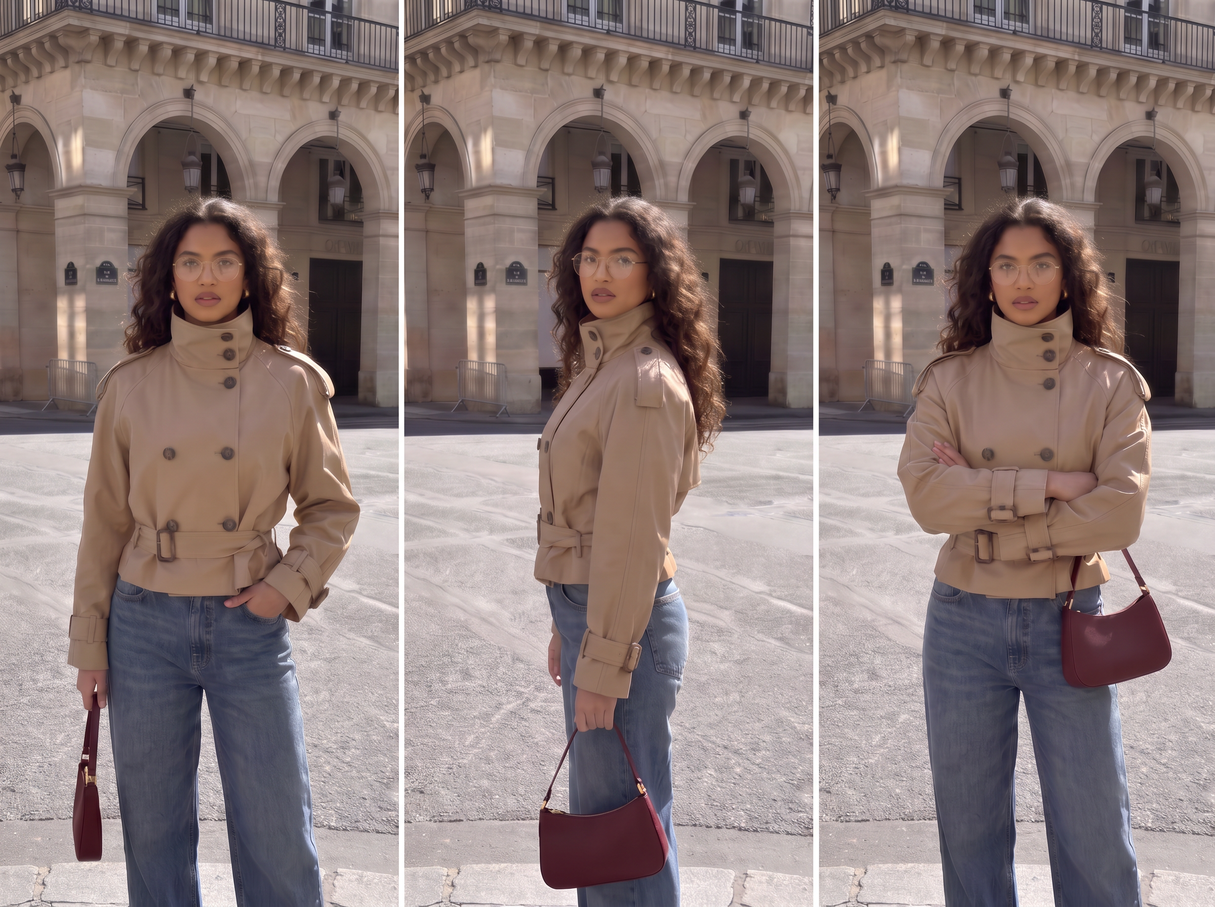 Antes y después de igualar con IA el color de una chaqueta caqui con tonos distintos por los horarios de luz