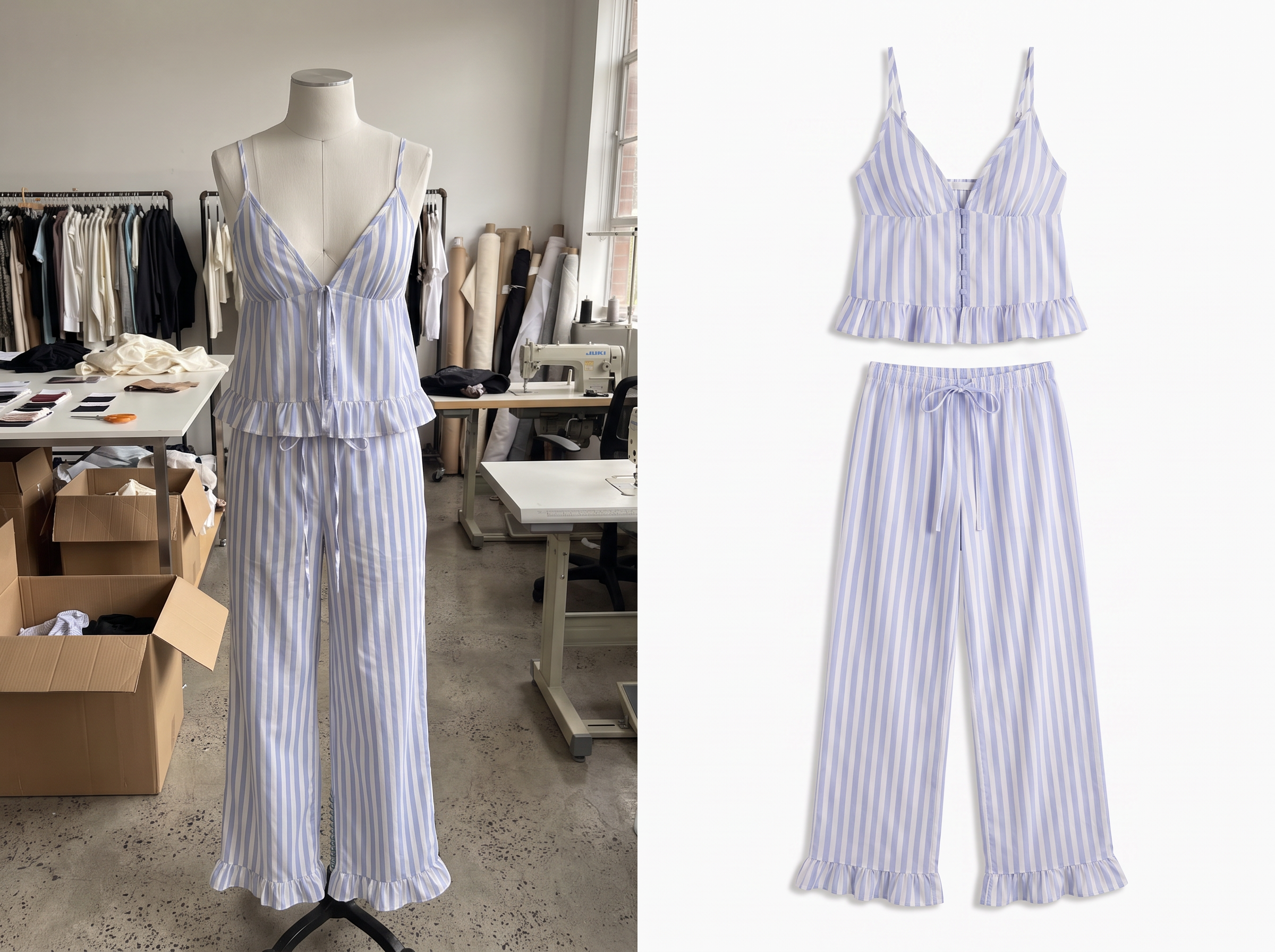 Extrae ropa de un maniquí en un estudio de moda