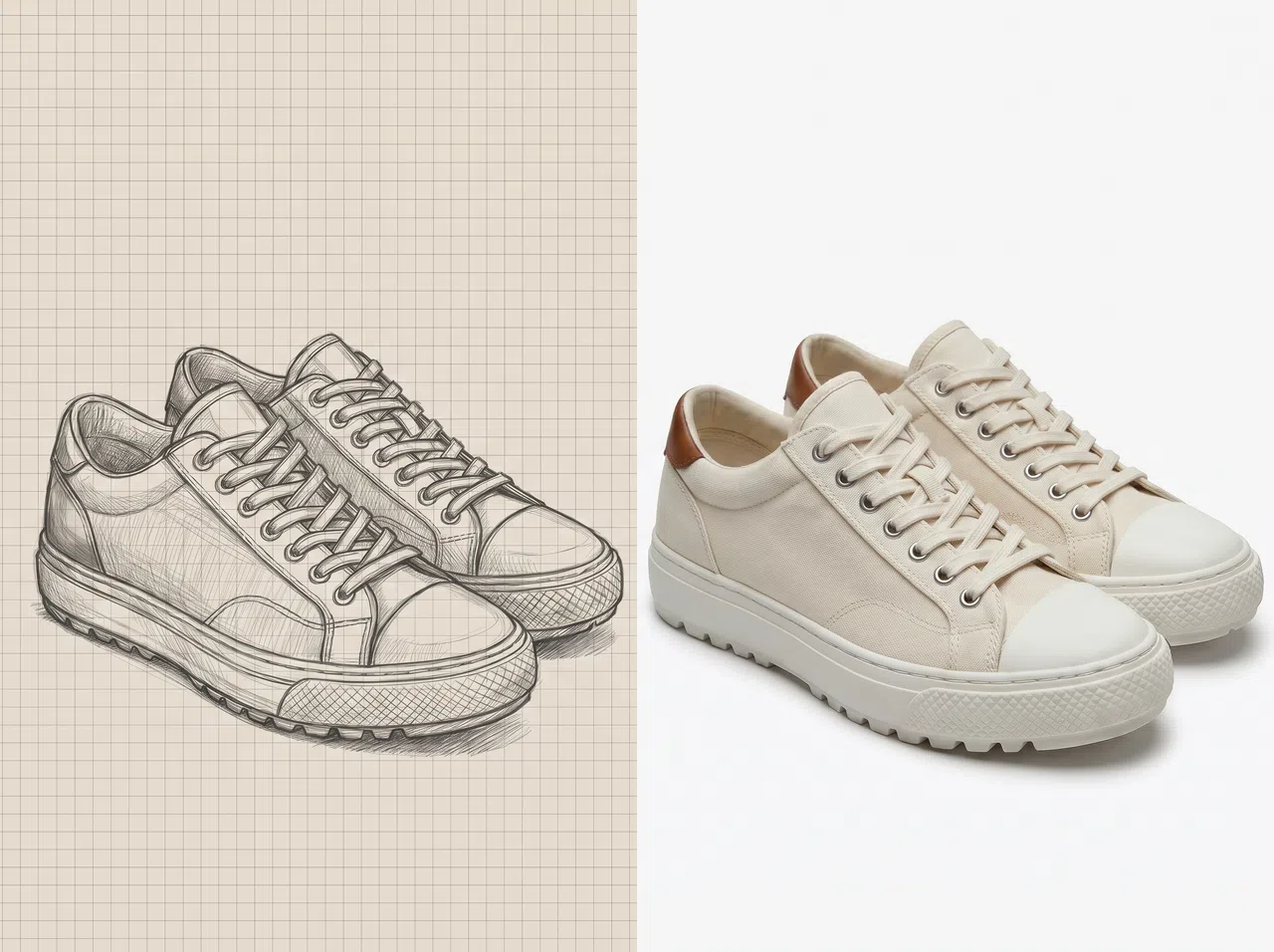 Shoe designer turning a design line drawing into a realistic shoe image