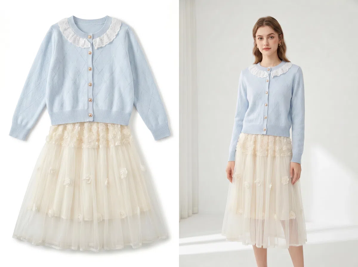 KOOZEE sketch-to-image output used in AI try-on to show the garment on a model