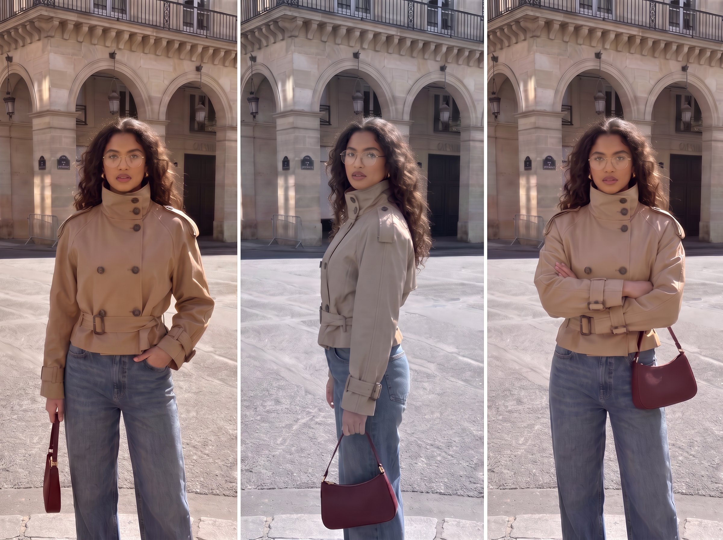 Antes y después de igualar con IA el color de una chaqueta caqui con tonos distintos por los horarios de luz