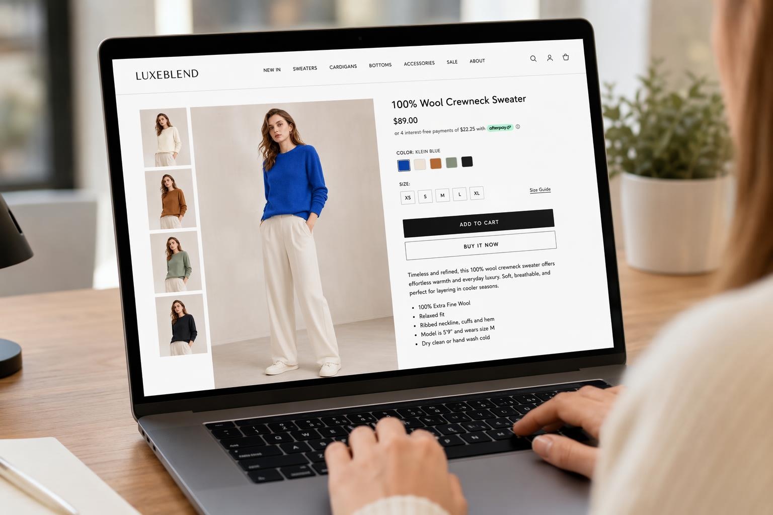 Página de e-commerce con ropa que muestra múltiples opciones de color hechas con una IA de recoloración.