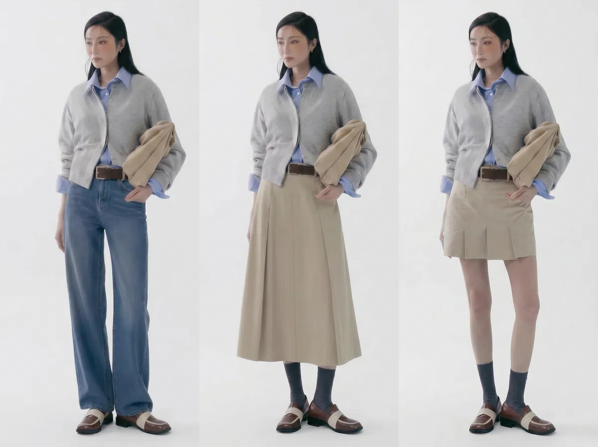 AI clothes changer generating multiple outfit versions on same model photos for product comparison