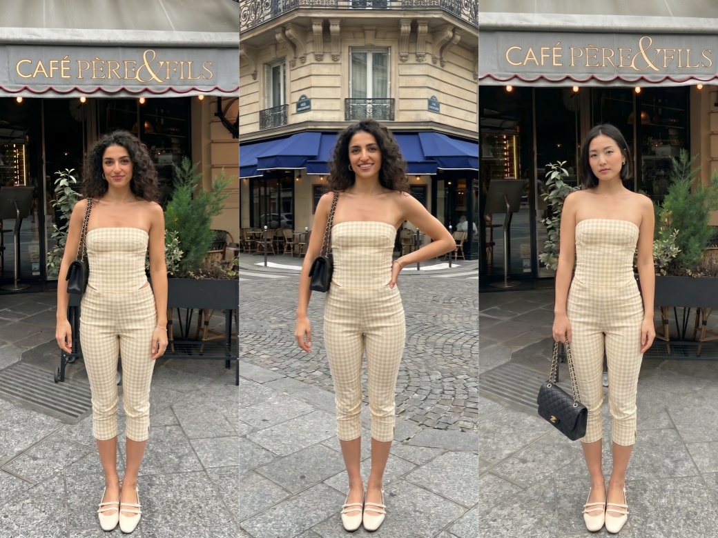 Botika vs Koozee AI apparel try-on of gingham outfit on different models