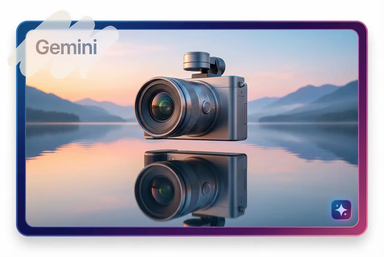 Gemini generated camera photo with a lake reflection.