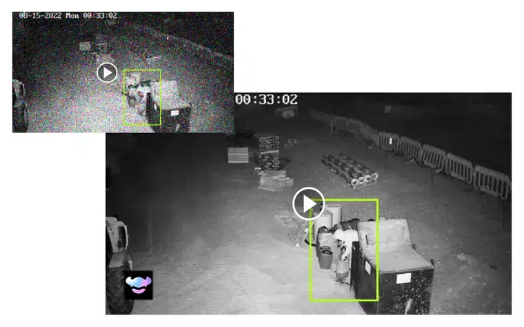 Cleaned webcam surveillance footage after RoboNeo AI denoising, showing clearer details and reduced grain.