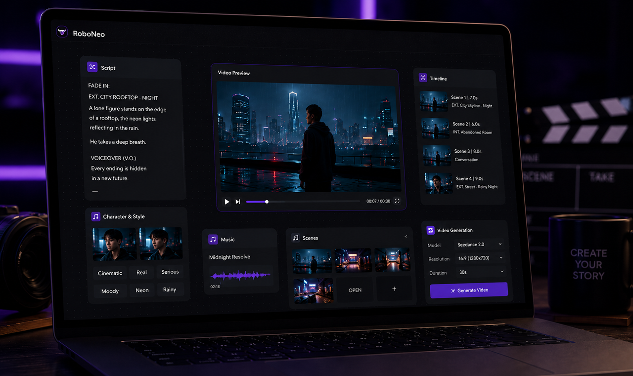 RoboNeo AI script-to-video generator