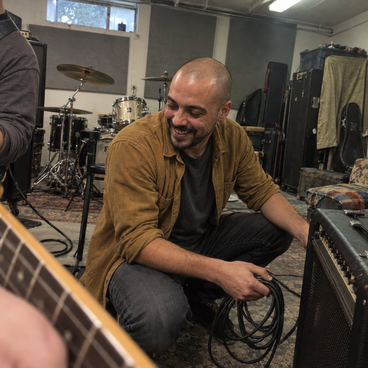 Daniel K. setting up for band rehearsal