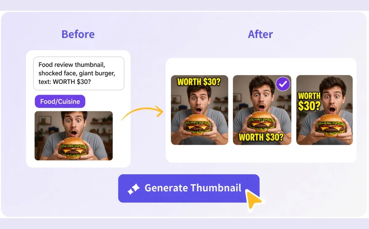 Before and After: prompt to multiple YouTube thumbnail variants