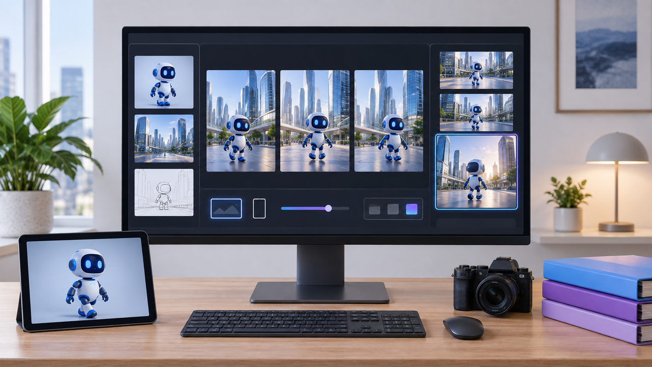 Organized AI video generation workspace
