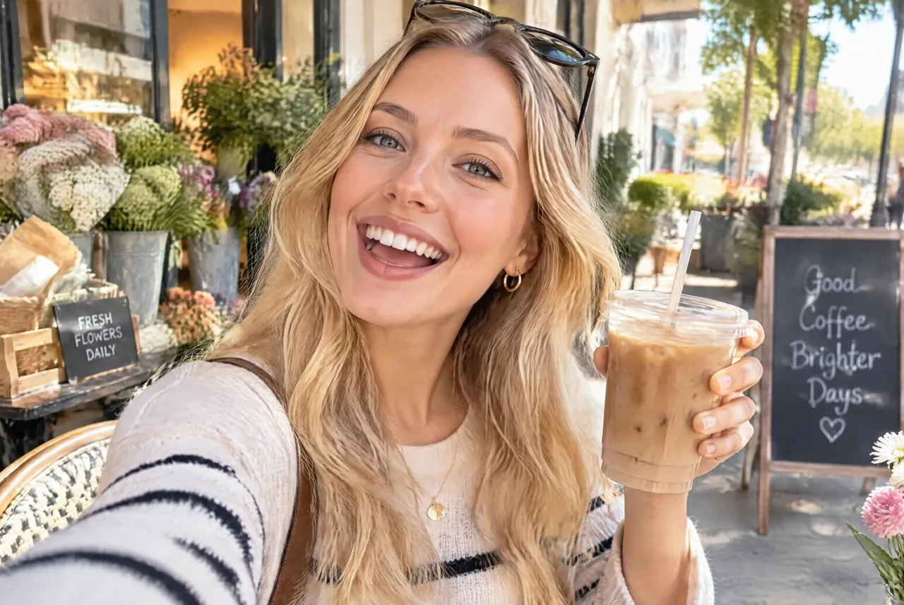 woman holding a drink