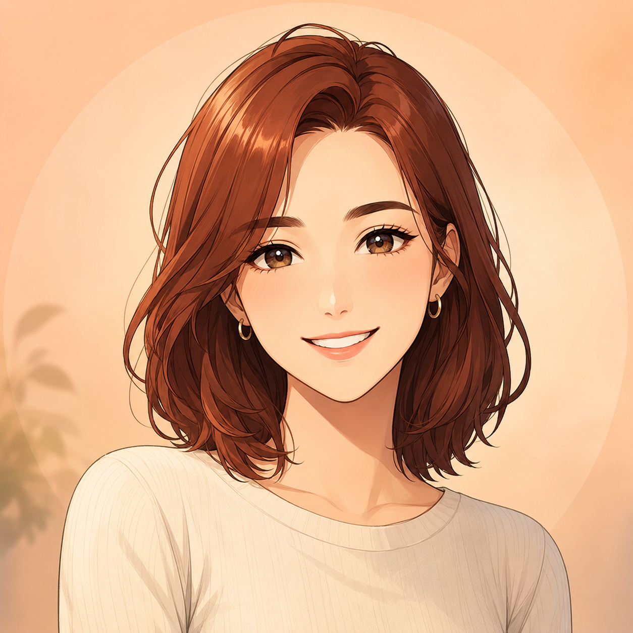 Anime-style portrait of a smiling woman