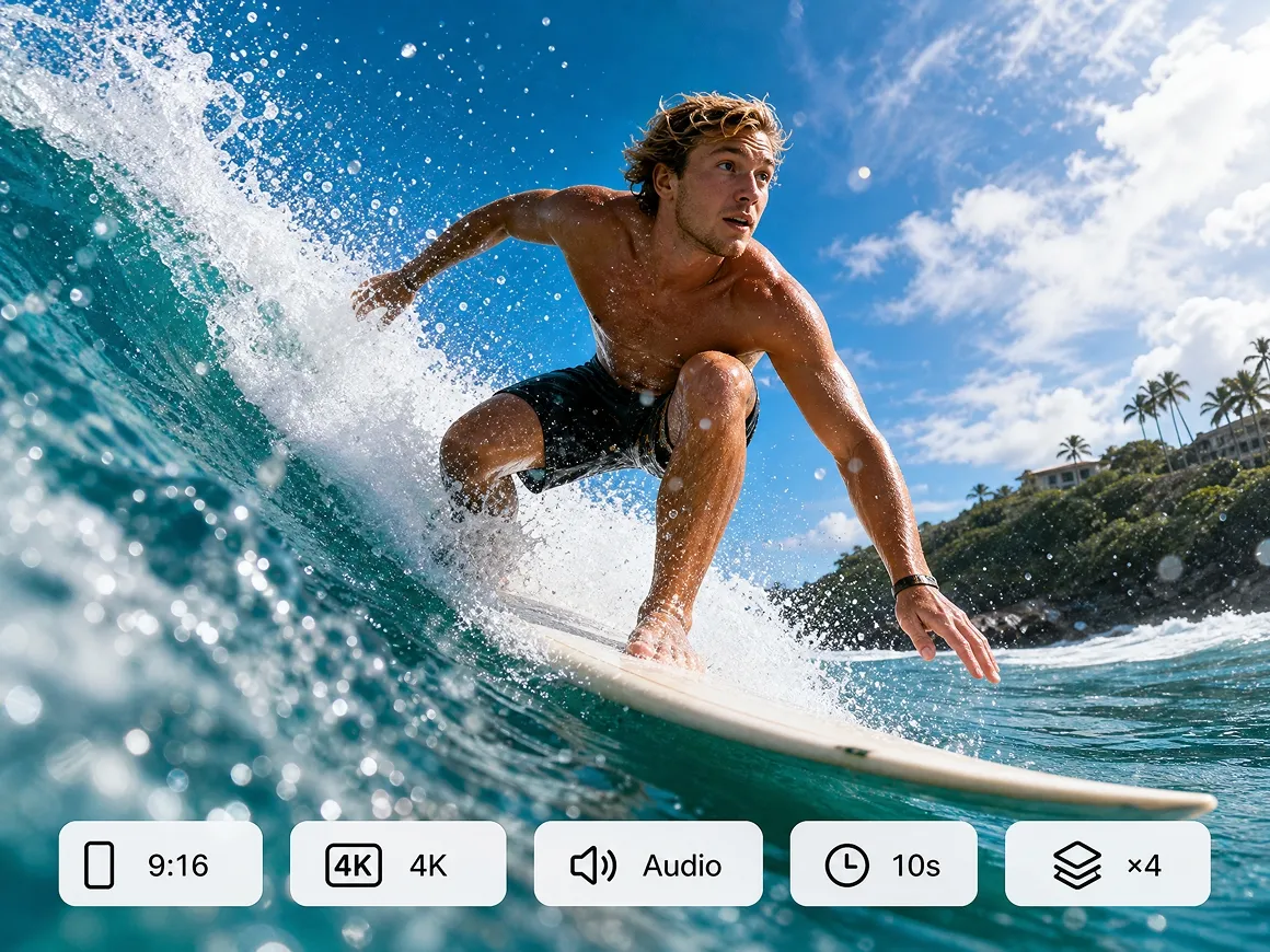 RoboNeo AI video generator 4K surfing scene