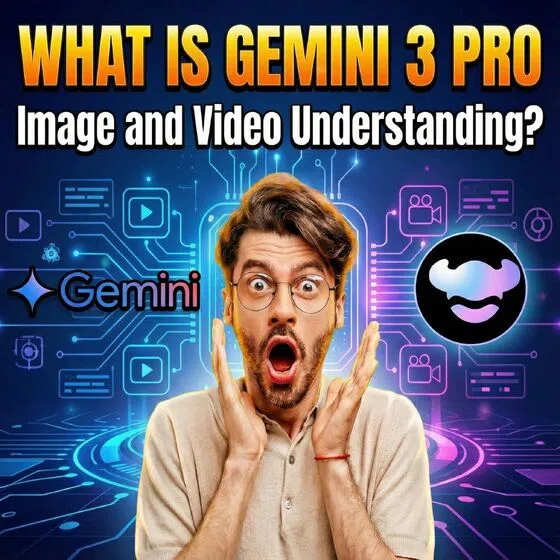 Gemini 3 Pro image and video understanding thumbnail with a surprised creator, Gemini logo, and RoboNeo logo on a futuristic tech background.