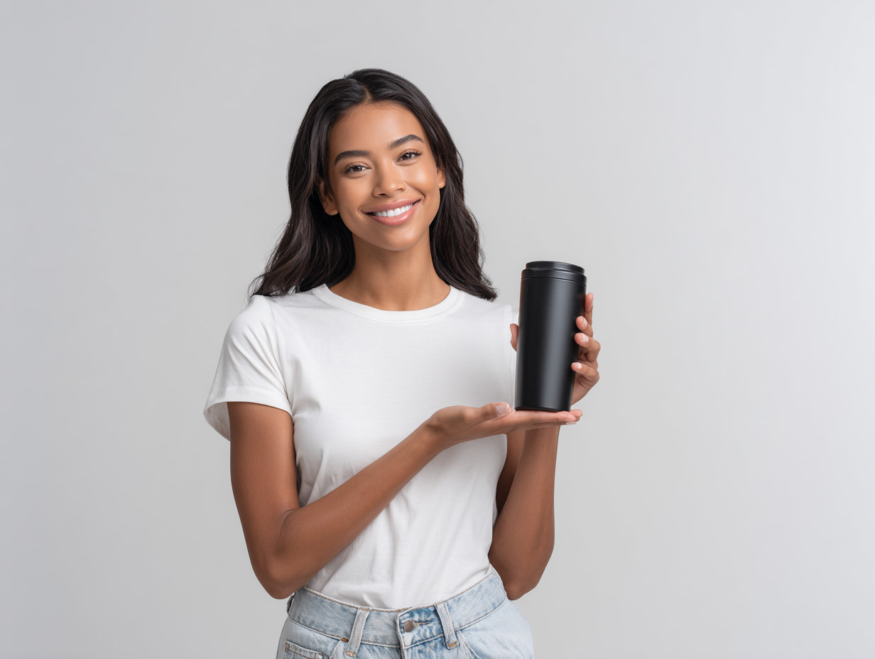 commercial headshot with product image