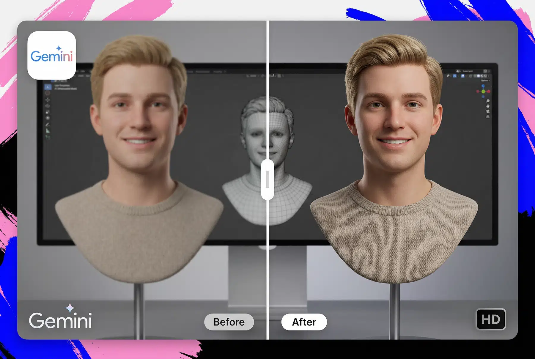Cleaned Gemini AI image after watermark removal on RoboNeo shown side by side with before version.