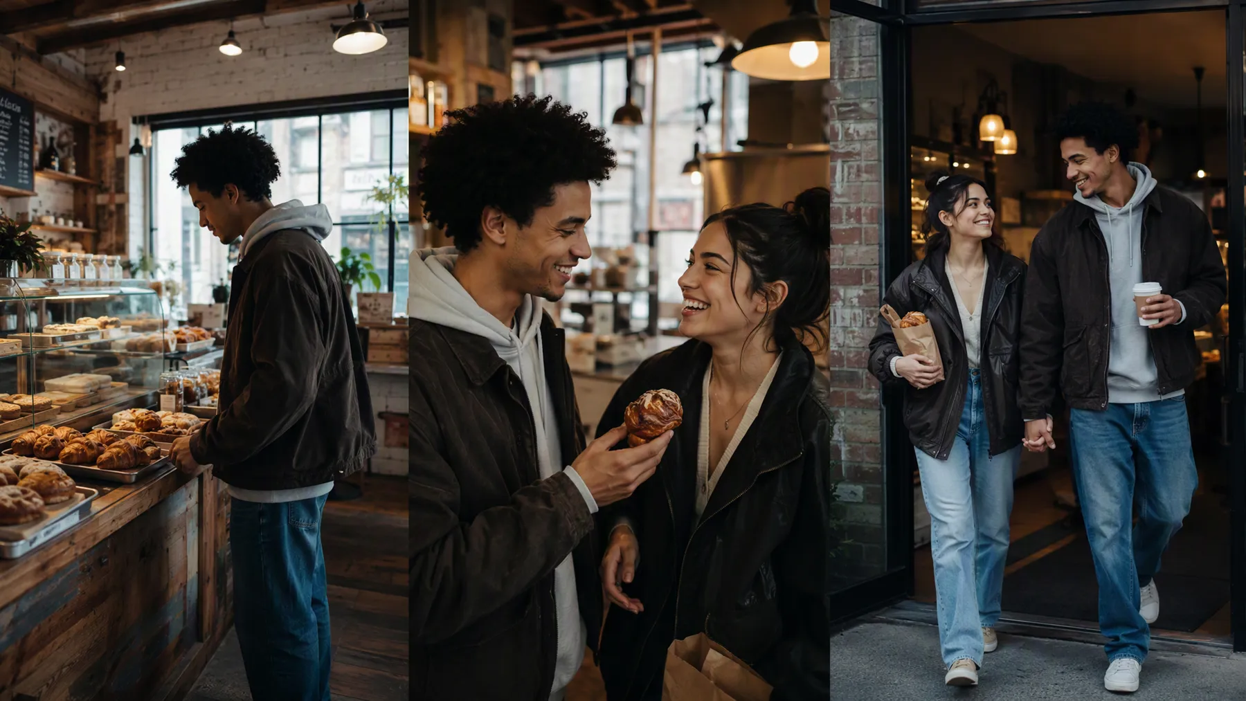 Couple Sharing Pastries at a Bakery