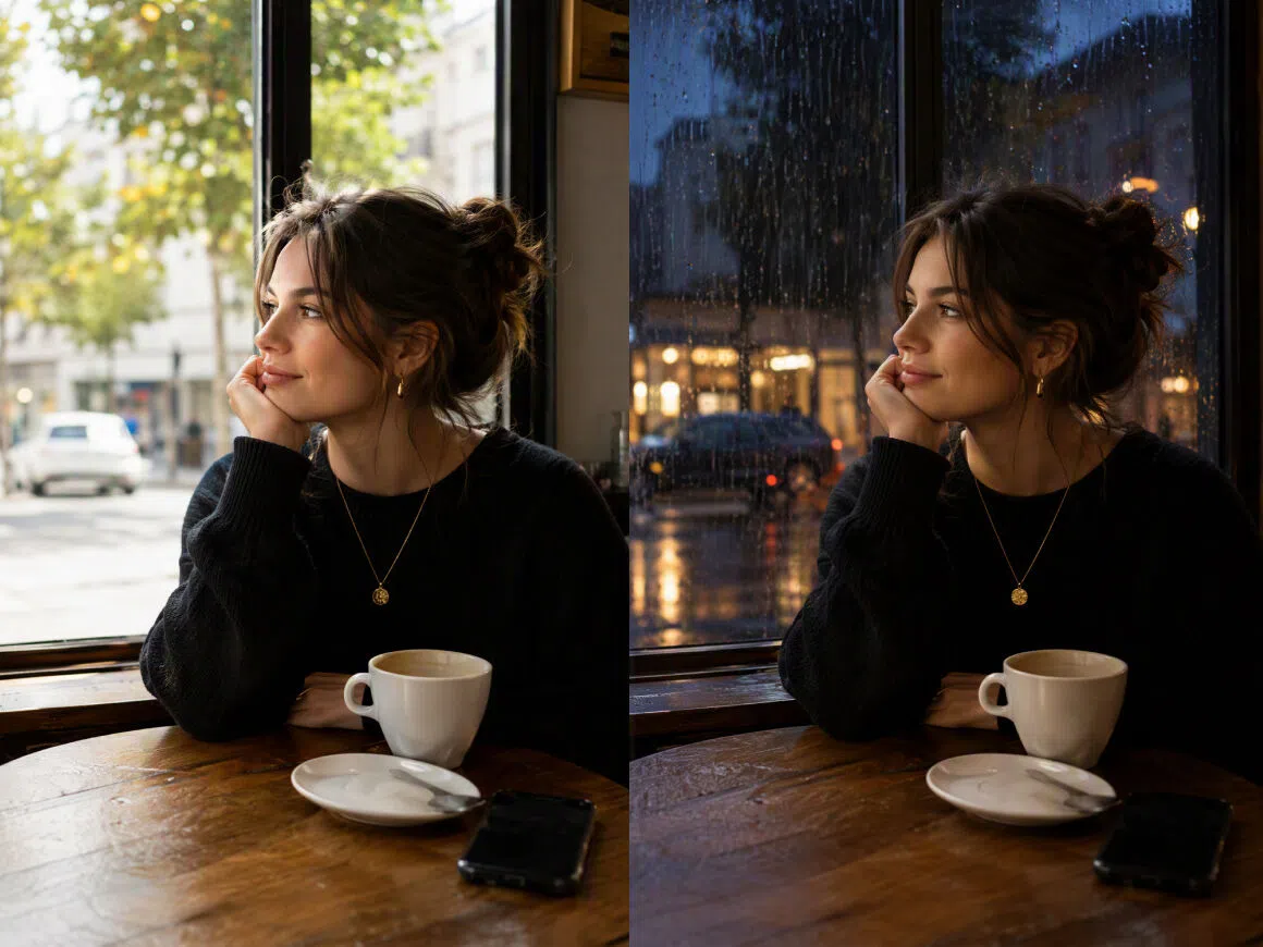 AI Scene Relighting Day to Rain