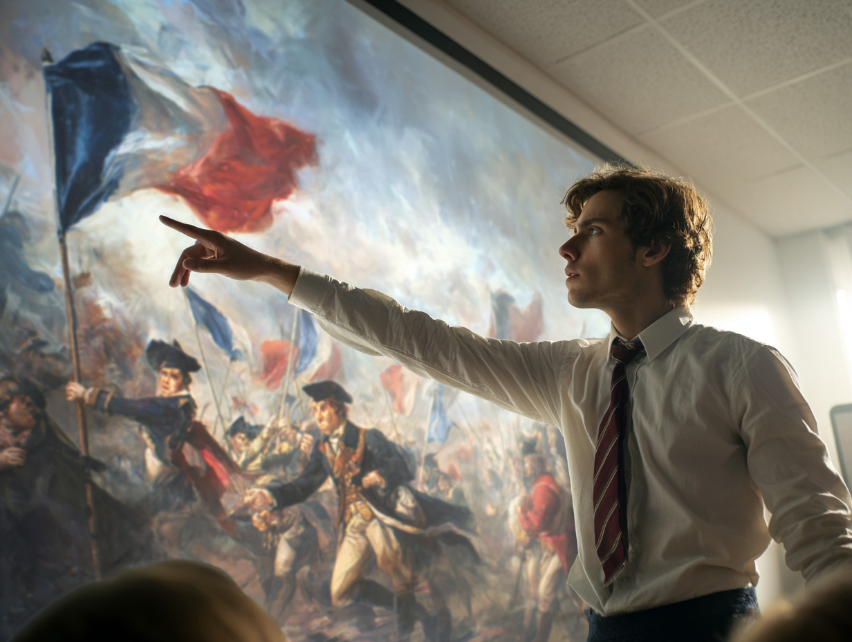 Teacher using AI anime animations on a smartboard for educational engagement in a classroom