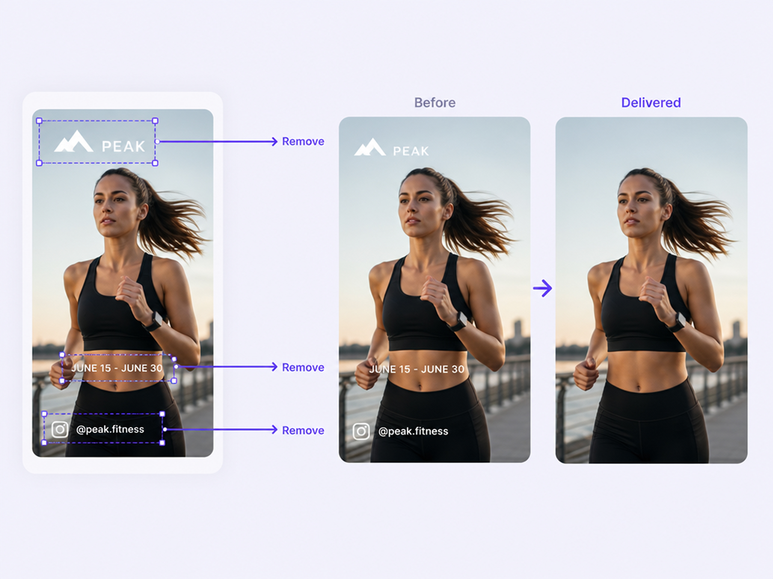 Logo, date, and username removal from a fitness video