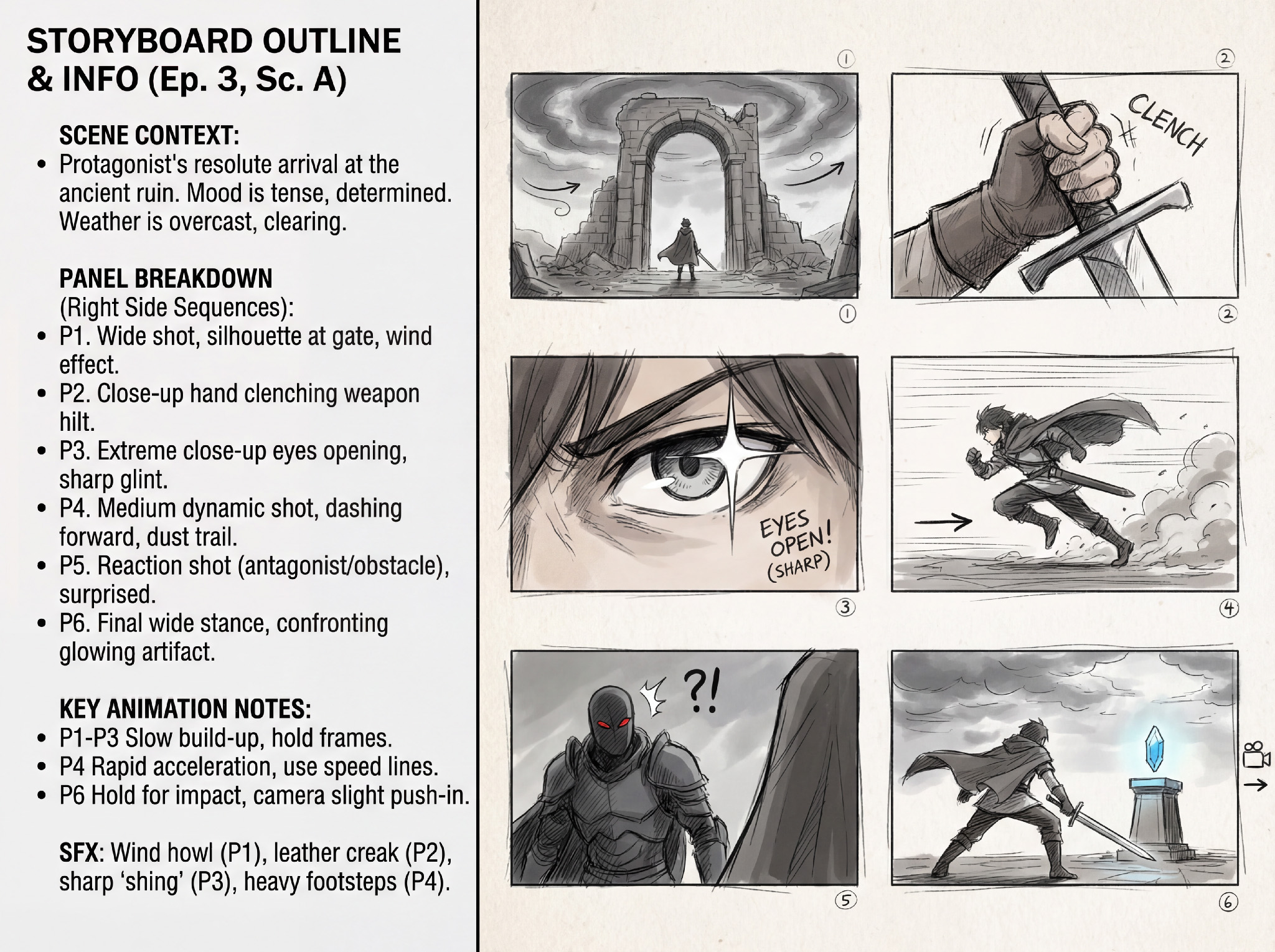 AI generated anime storyboards for film pre-visualization and script planning.