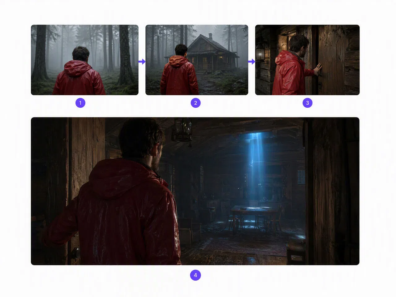 AI Video Scene Sequence in Forest Cabin