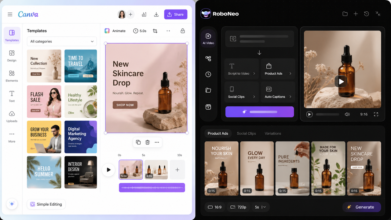 RoboNeo vs Canva AI video generator