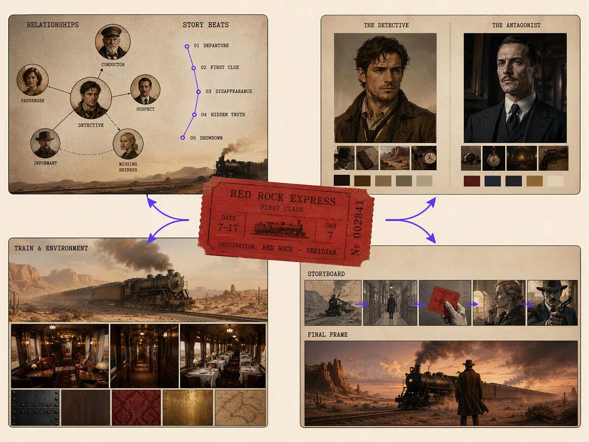 AI storyboard generator for train mystery