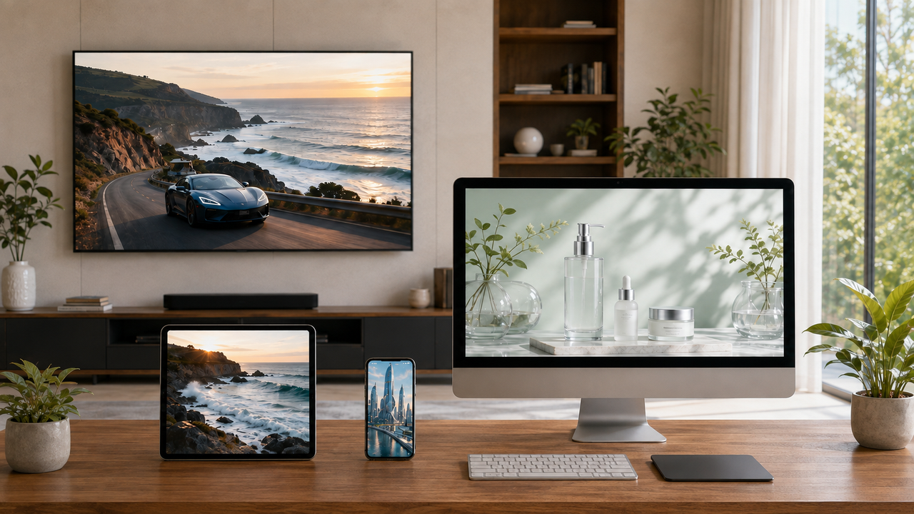 Seedance videos on four front facing screens