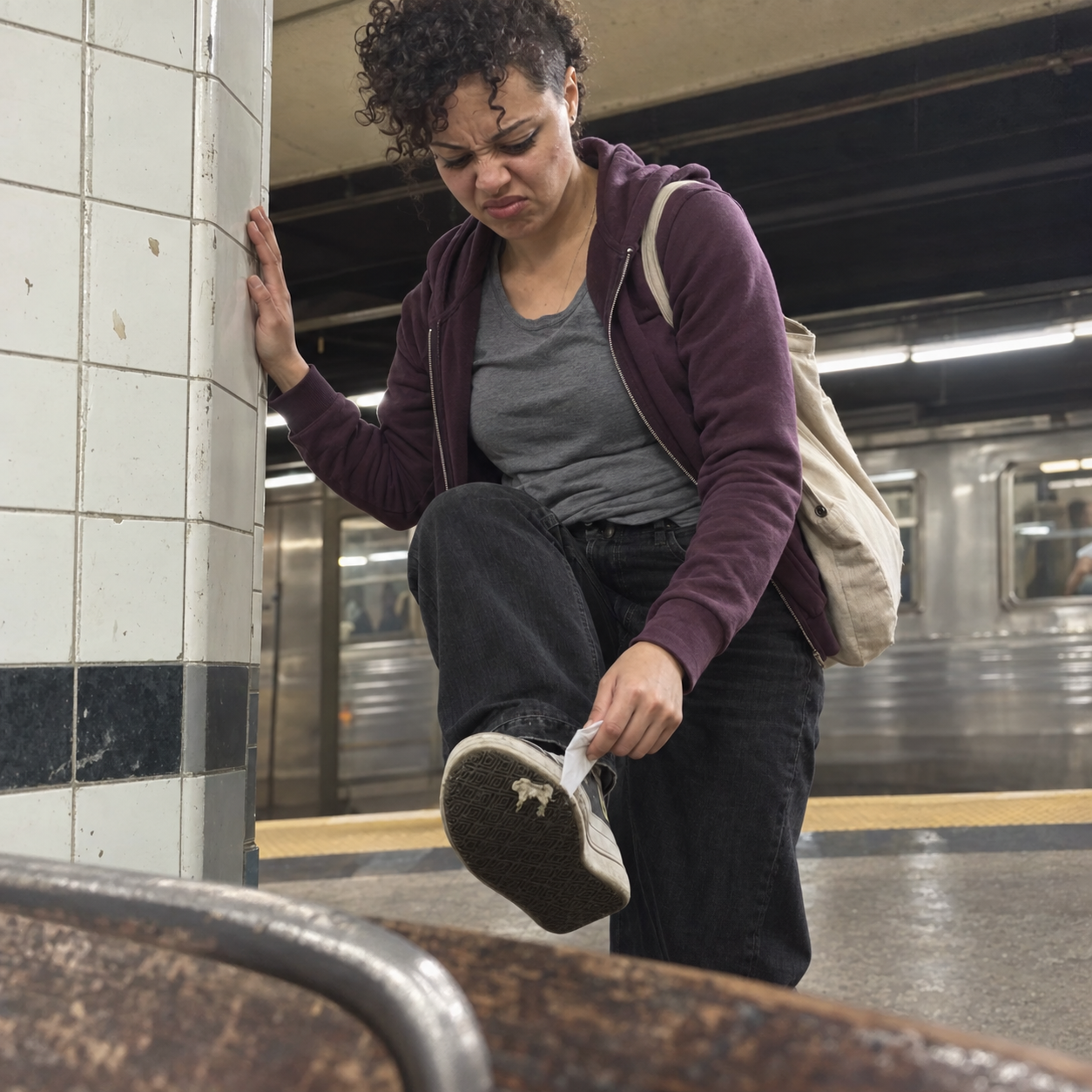 Jordan K. removing gum from a sneaker