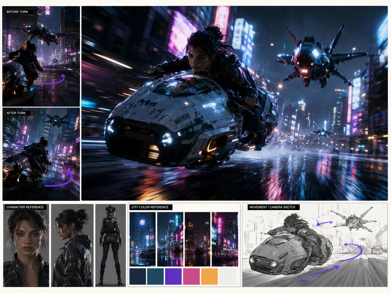 AI scene generator cyberpunk chase scene